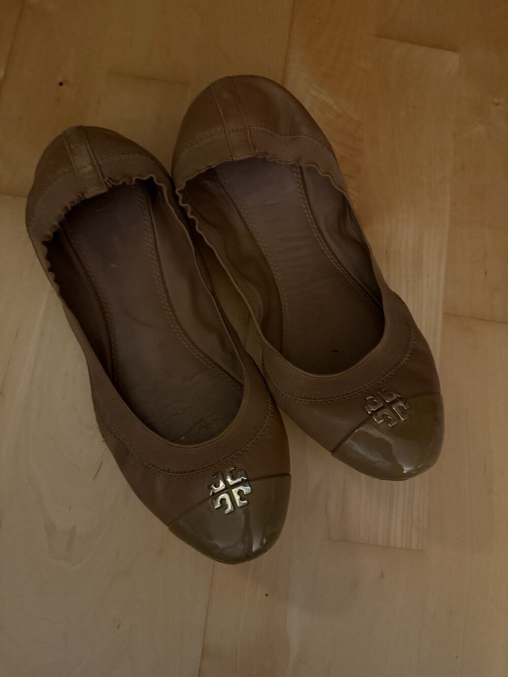 Brown Women's Ballet Flats with Gold Accent